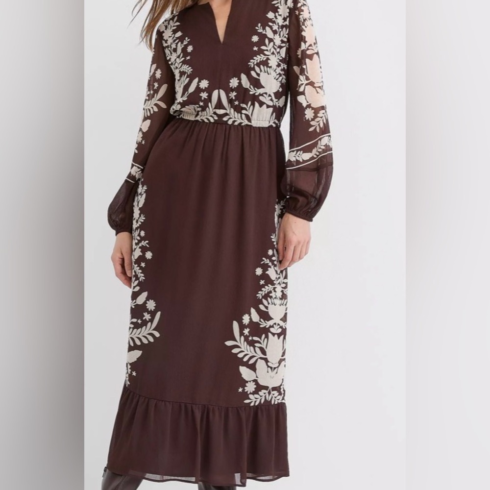 LOFT Brown and White Floral Dress